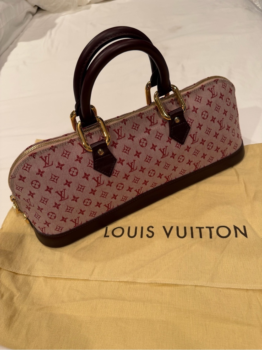 Louis Vuitton Pink Monogram Satchel with Burgundy Trim